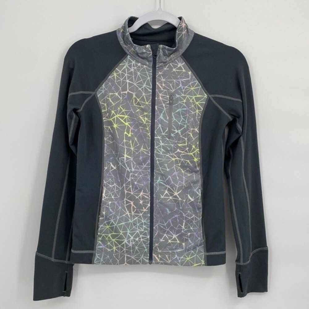 Zella Girl Printed Stretch Collared Athletic Full Zip Jacket Grey XL 14/16